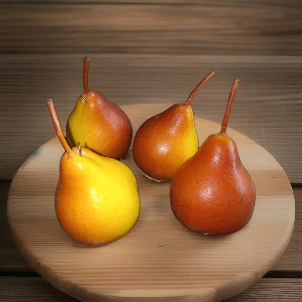 4 Pcs Yellow‎ Pears Ornaments Artificial Fruit Faux Realistic Decoration Autumn